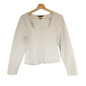 Sincerely Jules Silver Gray Ribbed Square Neck Sweater Long Sleeve Top Womens XL